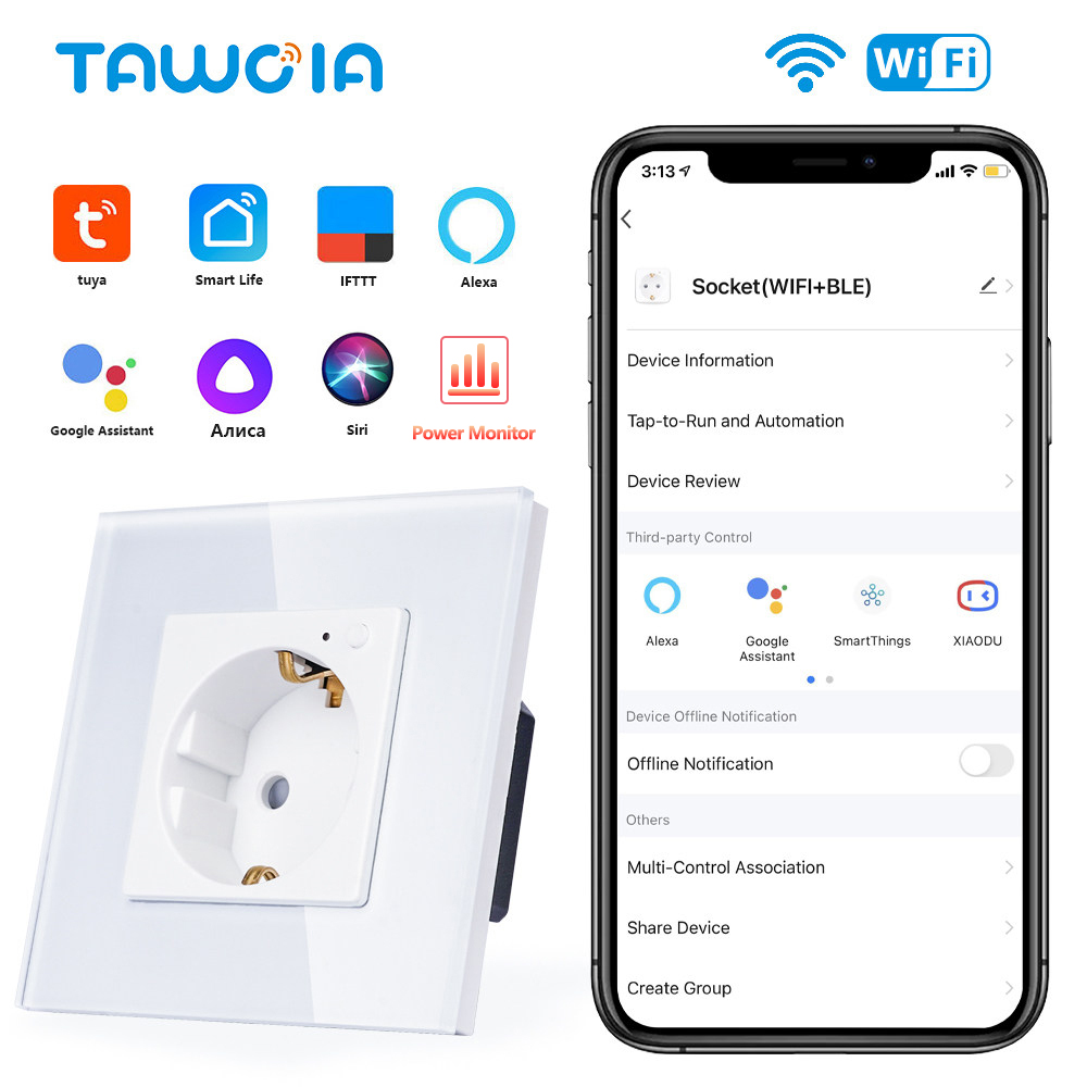 TAWOIA Wifi 벽 소켓 EU 표준 유리 프레임  - Smart Home For Windows 리뷰 및 가격